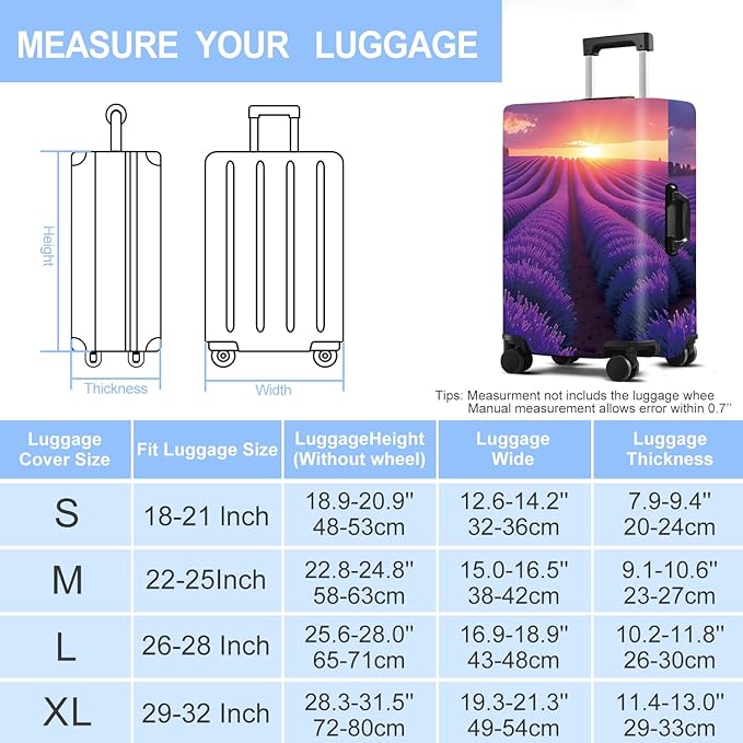 Luggage Cover Washable Suitcase Protector Anti-Scratch,Stretchable Fit for 20-34Inch Luggage Durable Travel Bag Cover with Zipper Closure (Lavender, M(fits 24-26Inch suitcase))