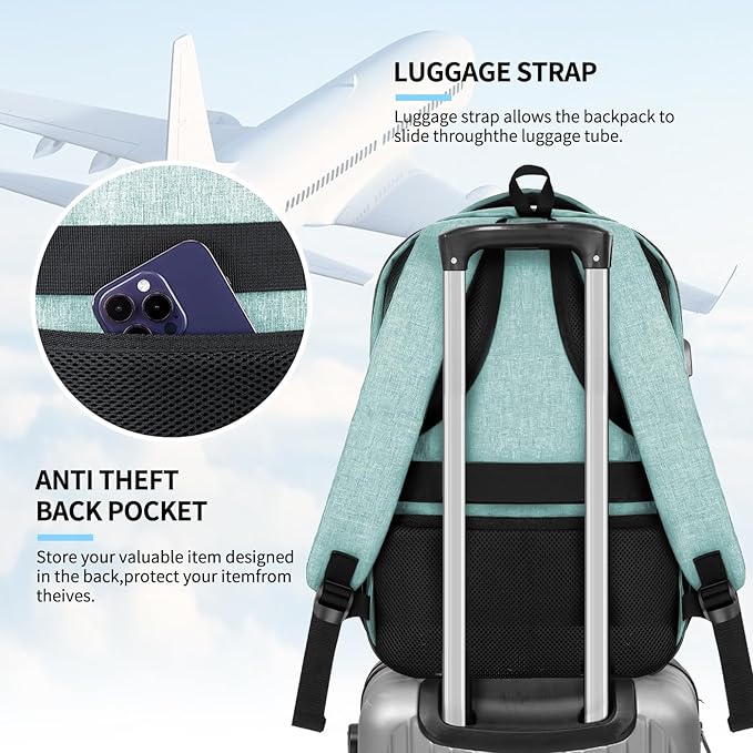 Backpack for Women Men, Travel School Backpacks for Teen Boys, Bookbag with USB Charging Port, Anti Theft College Backpack Fits 15.6 Inch Laptop, Casual Work Business Back Pack, Cyan
