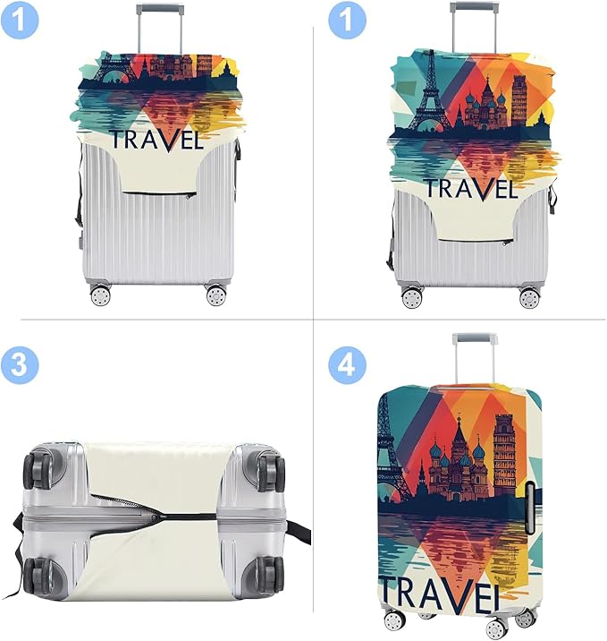 Luggage Cover Washable Suitcase Protector Anti-Scratch,Stretchable Fit for 20-34Inch Luggage Durable Travel Bag Cover with Zipper Closure (Travel-1, M(fits 24-26Inch suitcase))