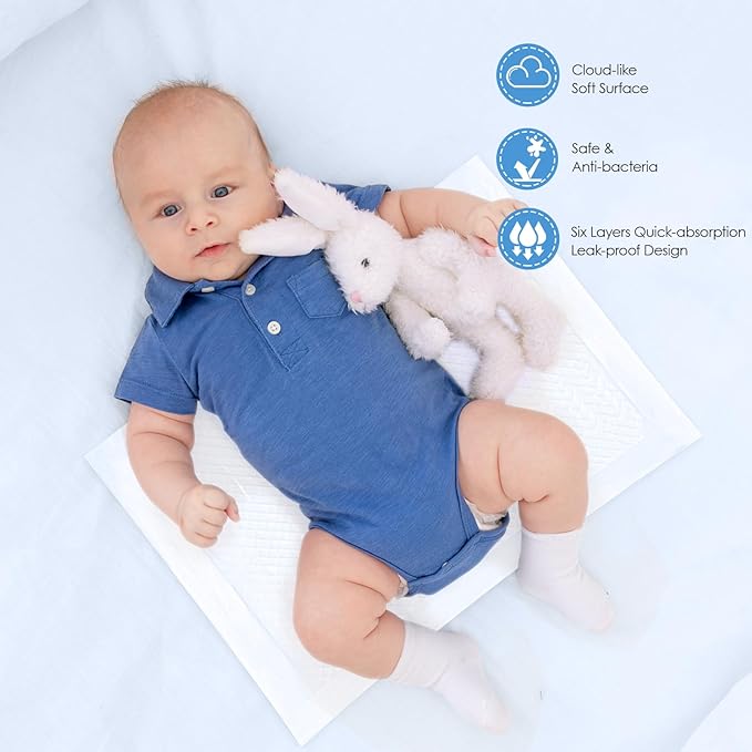 Disposable Changing Pads for Baby, 100 Pack Disposable Changing Pad Liners, Waterproof Disposable Underpads, Ultra Absorbent Super Soft Breathable Diaper Changing Mat 13 x 18 in