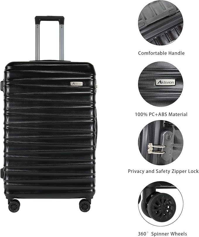 Luggage Sets 3 Piece(20/24/28)-Suitcase Set- Luggage with Wheels-PC + ABS Durable Lightweight Rotating hardshell suitcase 5PCS (Black)…