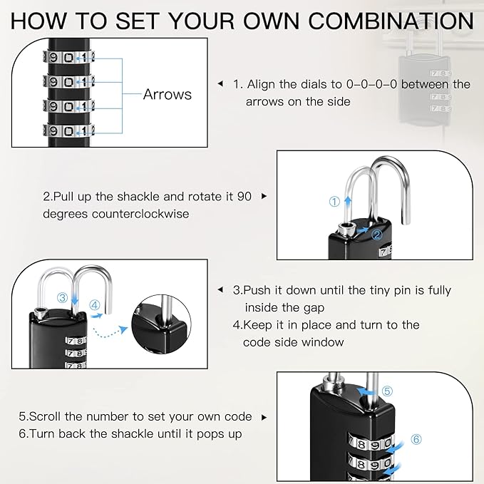Moxweyeni 5 Pcs 4 Digit Combination Lock Small Combo Luggage Number Locks Outdoor Waterproof Padlock for Traveling Toolbox Gym Door Locker Suitcases Employee Hasp Storage
