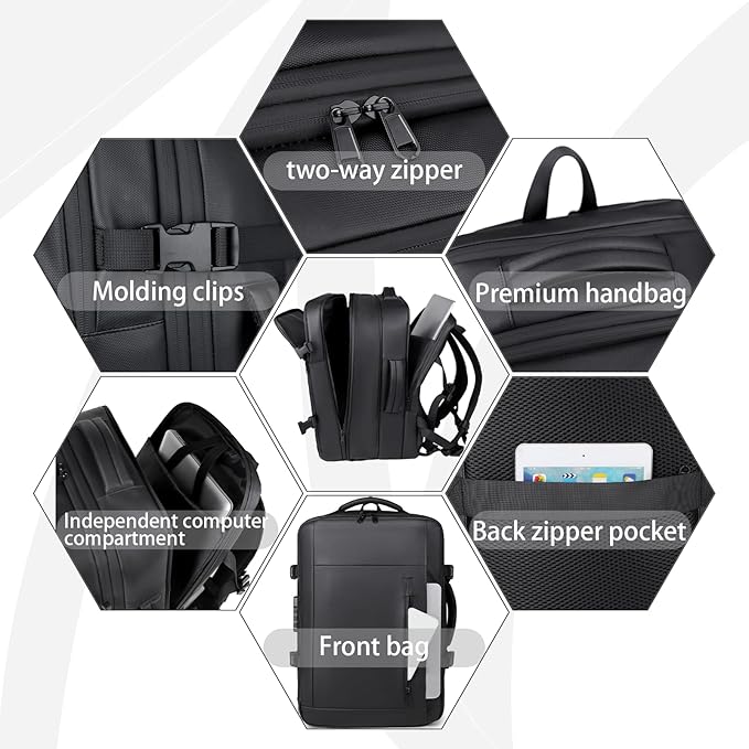 Vacuum-sealed travel computer backpack, Water-Resistant, With vacuum pump, Multiple Compartments, Anti-theft combination lock (Black)