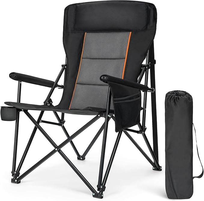 ALPHA CAMP Oversized Folding Camping Chairs for Adults High Backrest Heavy Duty Lawn Chairs Support 500 LBS Portable Camp Chairs with Cup Holders Large Side Pocket Outdoor Chair