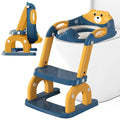Potty Training Seat for Toddlers, Adjustable Height 2-in-1 Potty Training Toilet Ladder for Kids Boys Girls with Splash Guard, Waterproof Cushion, Anti-Slip Pad Step Stoo - Dark Blue