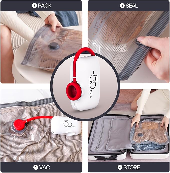 VMstr 12 Pack Vacuum Storage Bags for Travel, Carry-on Size for Luggage Compression Packing, Space Saver with High Pressure Electric Pump(D/C Power)