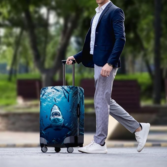 Seadworld Shark Luggage Cover 22-25 Inch High Elastic Thickened Travel Suitcase Covers Blue
