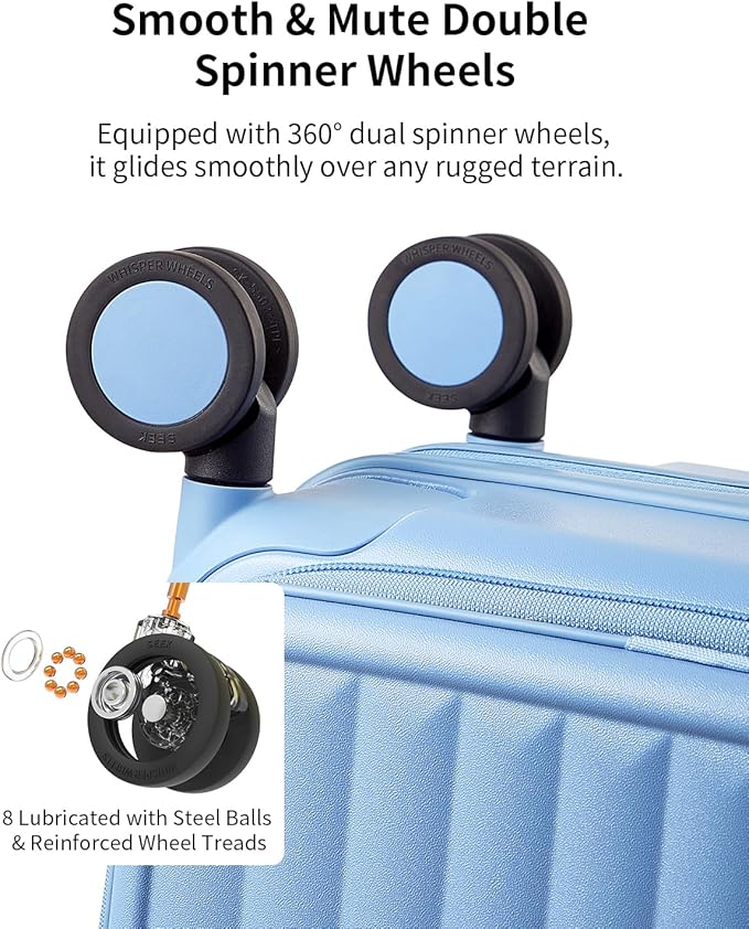 aji Expandable Top Open 26 Inch Checked Luggage with Spinner Wheels, Large Suitcase with TSA Lock, Hardside Travel Luggage Suitcases for Men Women, for 24+Days Travel, Blueberry Blue