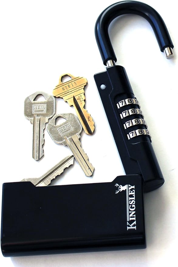 Kingsley Guard-a-Key Black Realtor's Lockbox Portable Resettable Hanging Key Safe Combination Lock Box for House Keys, Realtors, Vacation Rentals, Black