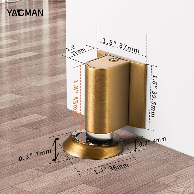 3 Pack Magnetic Door Stoppers Retractable Bottom of Door Holder No Drilling Mount Floor Door Stop with Screws and Adhesive Catch Door Keep Door Open Antique Brass AB-3