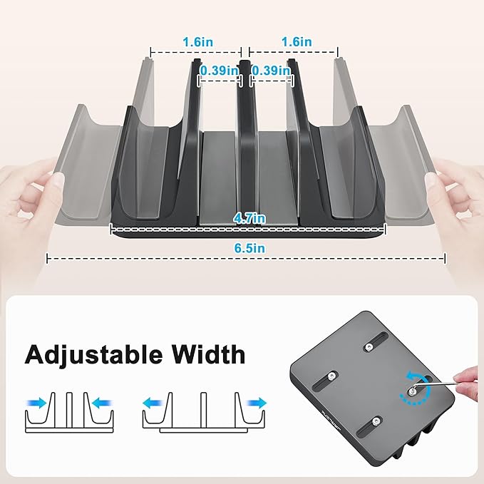 JARLINK 4-in-1 Adjustable Vertical Laptop Stand Holder, Aluminum Dual Slots Laptop Rack for Desk, Space-Saving Organizer Compatible with All MacBook, Surface, Chromebook, and Gaming Laptops (Black)
