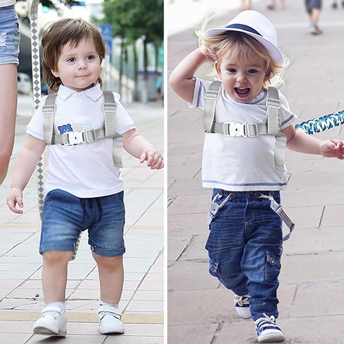 Toddler Harness Leash+ Anti Lost Wrist Link, Accmor Cute Dinosaur Kids Harness with Leash, Foldable Child Leash Baby Walking Wristband Assistant Strap Belt Hold Baby Boys Girls Close While Walking