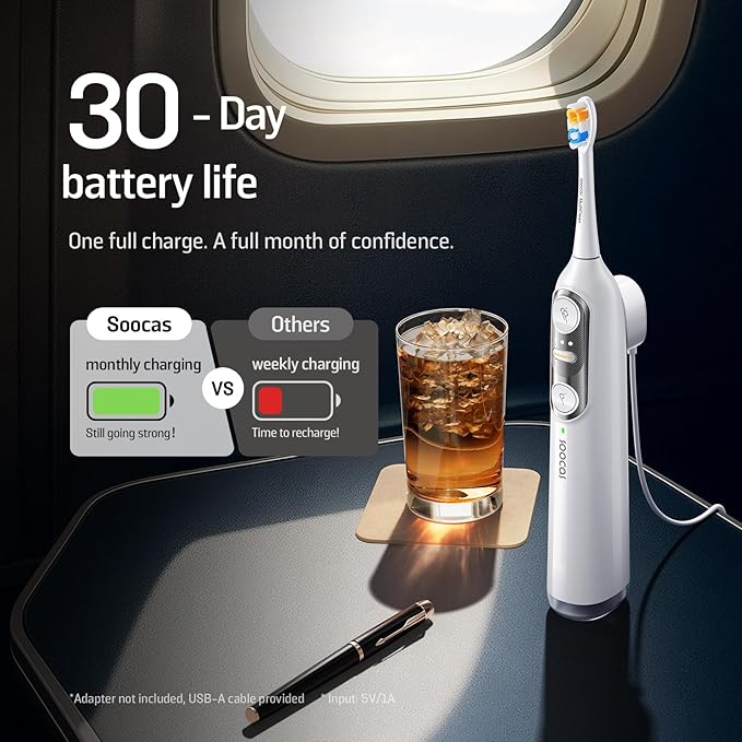 Soocas NEOS II - Electric Toothbrush with Water Flosser, Sonic Electric Toothbrush for Adults, Cordless Water Flosser for Travel, Portable Oral Irrigator, Up to 100% Plaque Removal, Pearl White