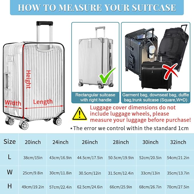 Yotako Clear PVC Suitcase Cover Protectors 30 Inch Luggage Cover Protectors for Wheeled Suitcase 30''
