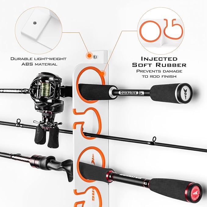 KastKing SafeGuard Fishing Rod Holder for Garage, Wall or Ceiling Mounted Fishing Rod Rack Storage Organizer, Fishing Pole Holder Holds 6 Rods or Combos in Less Than 18 Inches