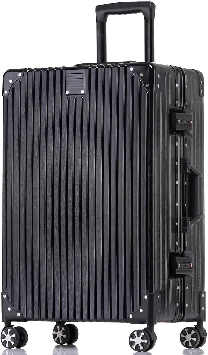 HotWay 26 Inch Checked in Luggage with Aluminum Frame,PC Hard Shell Suitcase with Spinner Wheels and TSA Lock, Large Suitcase for Business Travel, Black