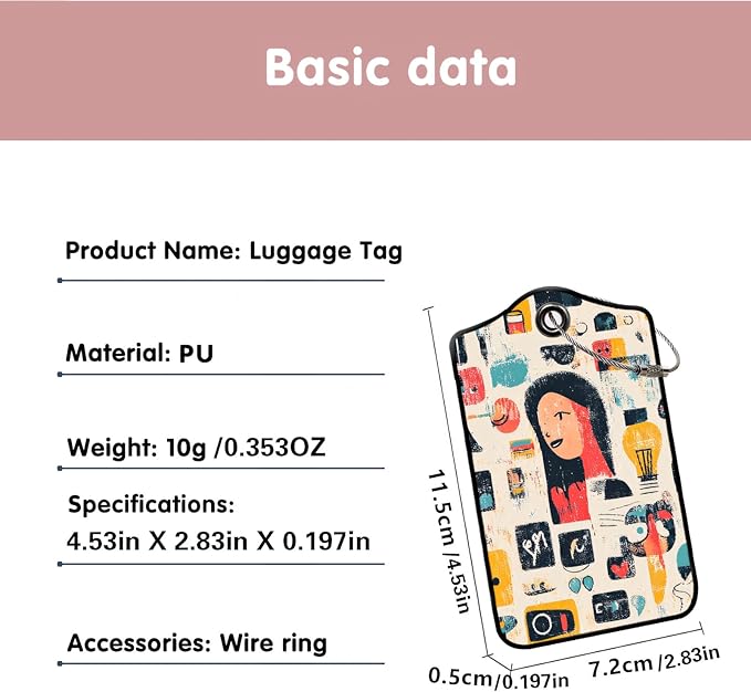 Luggage Tags for Suitcases, 2-Pack PU Leather for Cruise & Travel, Baggage ID Tags with Privacy Cover & Address Card, Durable Metal Ring, Kids Adults Travel Accessories, Artistic Mindscape