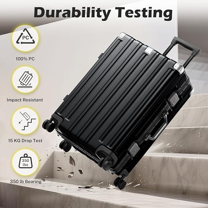 Krute Checked Aluminum Frame Suitcase 24 Inch Zipperless Luggages Hardside PC Luggage With Spinner Wheels TSA Lock USB Charger Suitcases(1 Piece)
