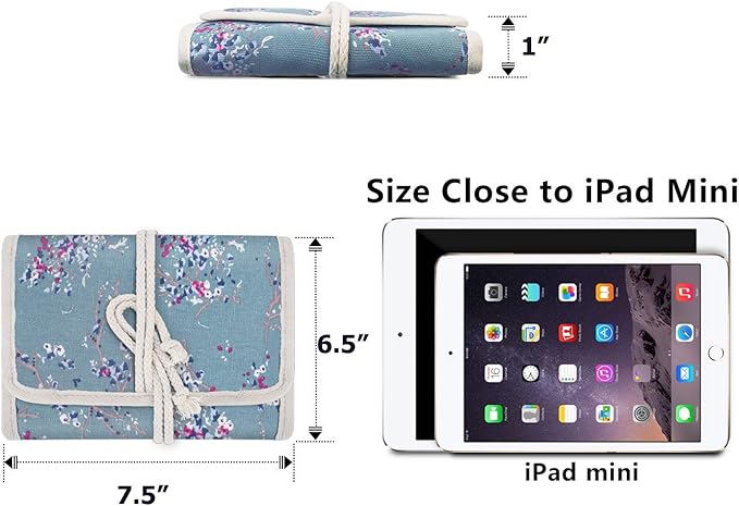 Teamoy Travel Jewelry Roll, Jewelry Storage Bag Organizer for Necklaces, Earrings, Bracelets, Rings, Brooches and More, Compact and Easy to Carry, Plum Flowers