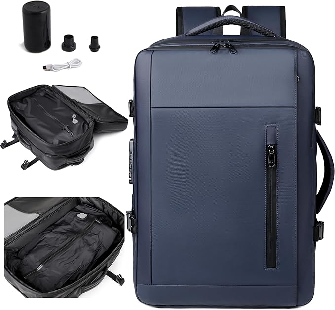 Vacuum-sealed travel computer backpack, Water-Resistant, With vacuum pump, Multiple Compartments, Anti-theft combination lock (Green)