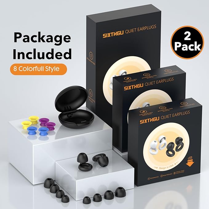 Ear Plugs for Sleeping Noise Cancelling -30dB, 2-Pack Reusable Soft Noise Reduction Ear Plugs for Sleep, Travel,Deep Focus, Hearing Protection,Concert with Carrying Case(Black*2)