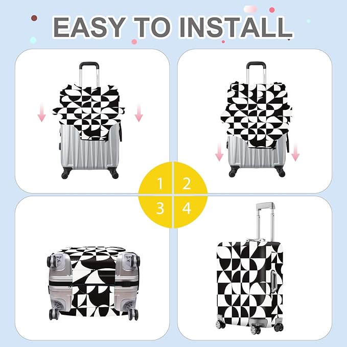 ANNA QUEEN Geometric Minimalist Luggage Cover, Suitcase Protector with Modern Abstract Pattern, Stretchable, Washable Travel Cover for 24-26 Inch Luggage