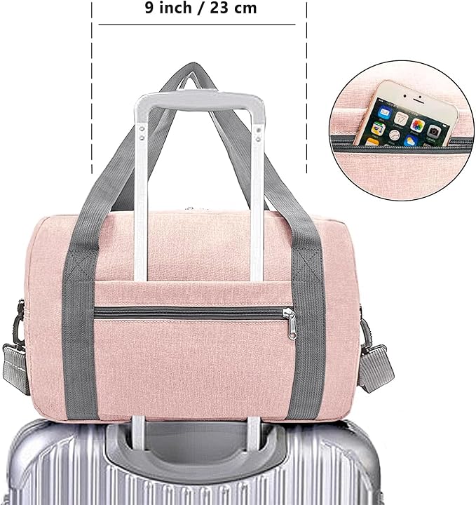 15 Inch Small Carry On Bags for Airplanes Spirit Airlines Personal Item Bag Underseat Foldable Travel Duffle Gym Bags for Women Men(20L,Pink)