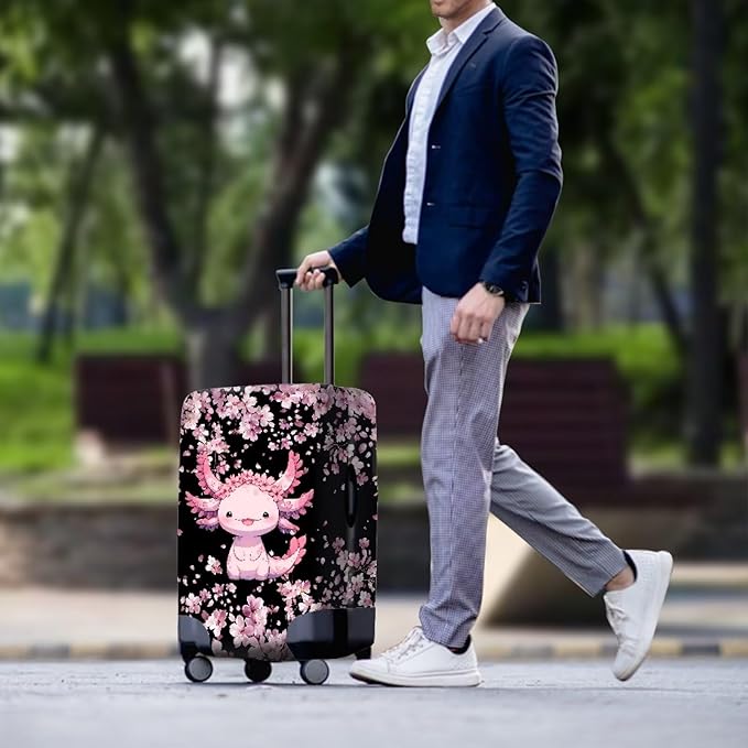 Cute Floral Axolotl Luggage Cover Travel Suitcase Protector Cover Zipper Closer for 26-29inch