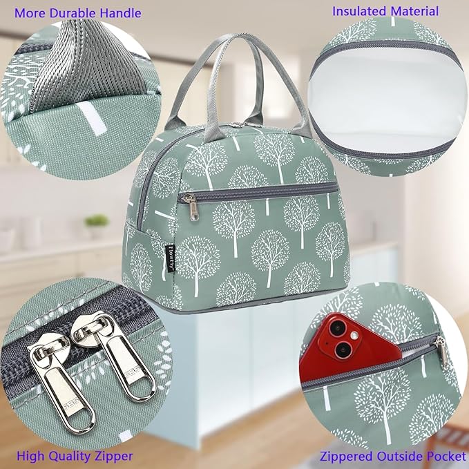 FlowFly Lunch Bag for Women Insulated Lunch Box Corduroy Lunch Tote Cooler for Travel Work Picnic, Dandelion