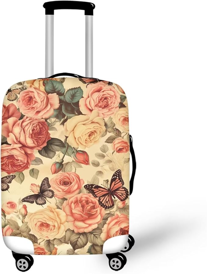 Pink Butterfly Suitcase Covers for Luggage Universal Fit 18-21 Inch Luggage Covers with Zipper for Women & Girl Elastic Spandex Baggage Case Rose Luggage Cover(Flower)