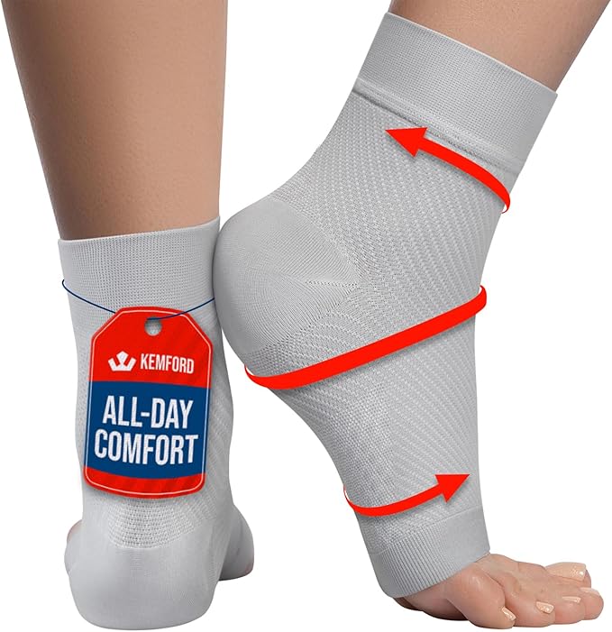 KEMFORD Ankle Compression Sleeve - Plantar Fasciitis Braces - Open Toe Compression Socks for Swelling, Sprain, Neuropathy, Foot Arch Support for Men and Women - 20-30mmhg, XL, Grey
