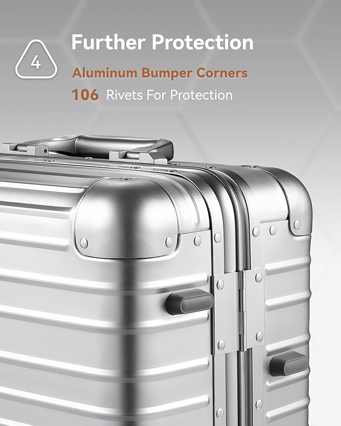 LUGGEX All Aluminum Carry On Luggage with Wheels - Zipperless Hardshell Suitcase with TSA Lock (Silver, 20 Inch)