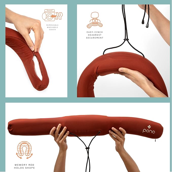 Pono Neck Cradle Travel Pillow: Memory Foam, Ergonomic 360° Adjustable Support, Prevents Neck Pain/Head Nods. Infinity Shape Fits All Adults. Foldable Design for Easy Portability (Amber Blaze)