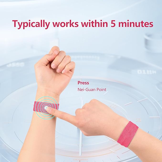 Motion Sickness Wristband, Anti-Nausea Acupressure Wrist Band for Nausea Relief, Dizziness and Vomiting from Car Sea Boat Flying Travel Sickness for Adults and Kids (Rose Red, Large, 2 Pairs)