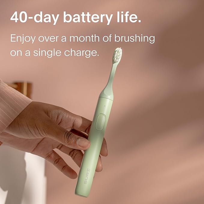 SURI Sonic Electric Toothbrush with UV Travel Case - 40-Day Battery- Designed in California - Electric Toothbrushes Adults - Slim Travel Tooth Brush