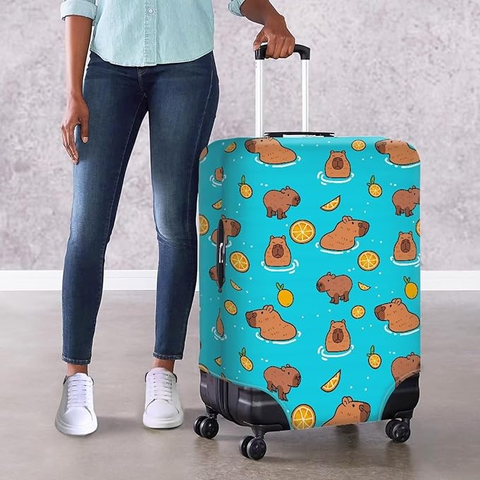 Capybara Suitcase Cover Elastic Luggage Covers for Suitcase Fit 18-21 Inch, Zip Closure Baggage Case Anti-Scratch Luggage Covers Protector Cute Cartoon Animal Baggage Cover