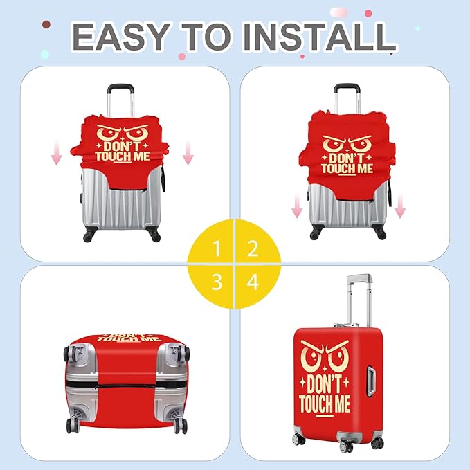 ANNA QUEEN Funny “Don’t Touch Me” Luggage Cover, Bold Red Suitcase Protector with Angry Eyes Design, Stretchable, Washable Travel Cover for 32-34 Inch Luggage