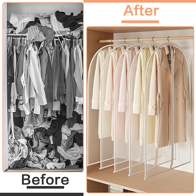 Clear Garment Bags Clothes Covers for Closet Storage (set of 12) Closet Cover for Open Closet Hanging Clothes Travel Bag Clothes Bags with Zipper Gown Garment Bag for Long Dresses