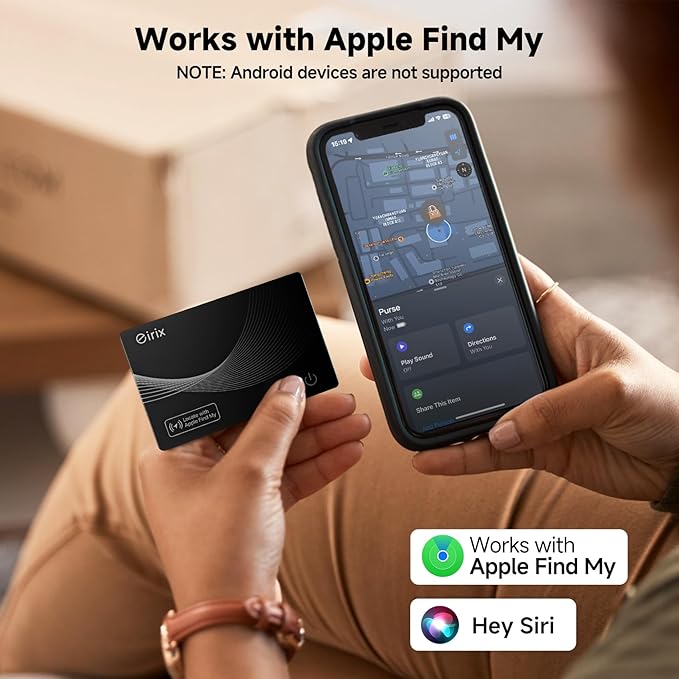 2025[Apple MFi Certified] eirix Air Tags Wallet Tracker Card Work with Apple Find My (iOS Only), Rechargeable Airtag GPS Tracker Item Locator Thin Finder for Wallet, Keys, Luggage, Bags (Black 2Pack)