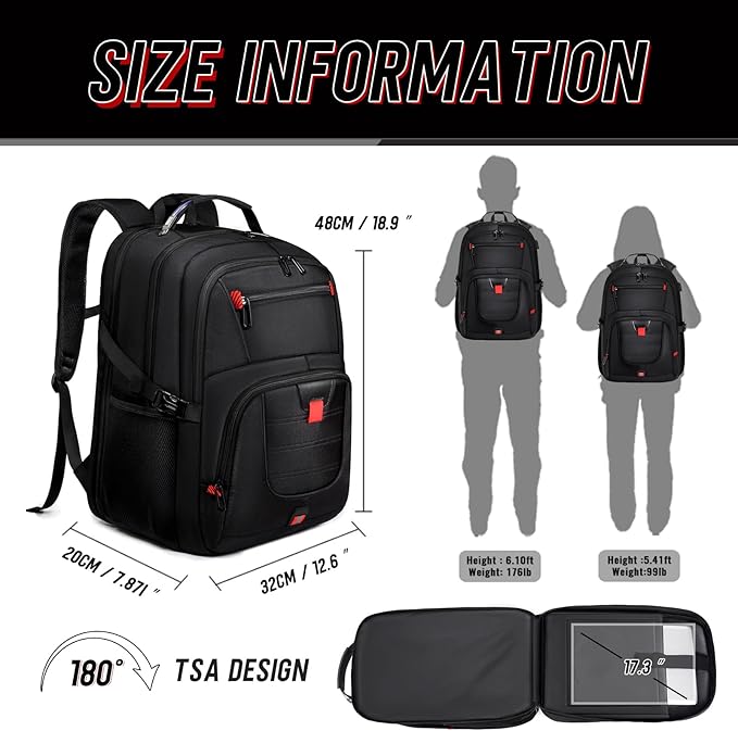 Z-MGKISS Travel Backpack, 50L Extra Large Travel Laptop Backpack, Travel Backpack for Men Women with TSA Airline Approved Bussiness Backpack, Black