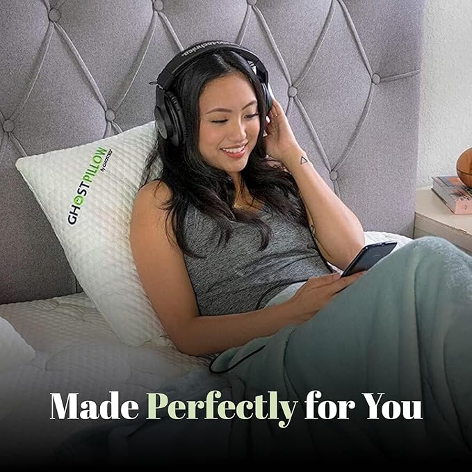 GhostBed Shredded Memory Foam Pillow with Adjustable Gel Memory Foam and Cooling Breathable Cover - Queen Size Shredded Memory Foam Pillows CertiPUR-US Certified 1-Pack