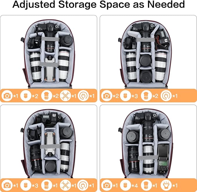 MOSISO Camera Backpack, DSLR/SLR/Mirrorless Photography Camera Bag 15-16 inch Waterproof Hardshell Case with Tripod Holder&Laptop Compartment Compatible with Canon/Nikon/Sony, Wine Red