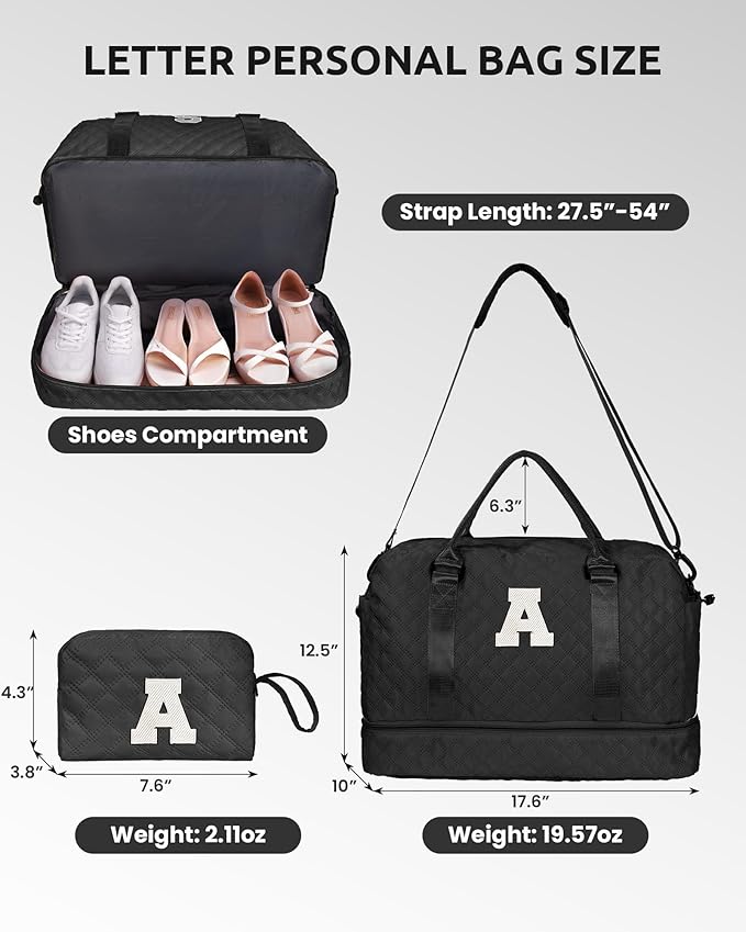 Bridesmaid Proposal Gifts-Initial Duffle Bag with Shoe Compartment, Personalized Weekender Bag, Monogram Overnight Bag, Travel Bag with Makeup Bag, Daughter Sister Birthday Gifts (Letter V)