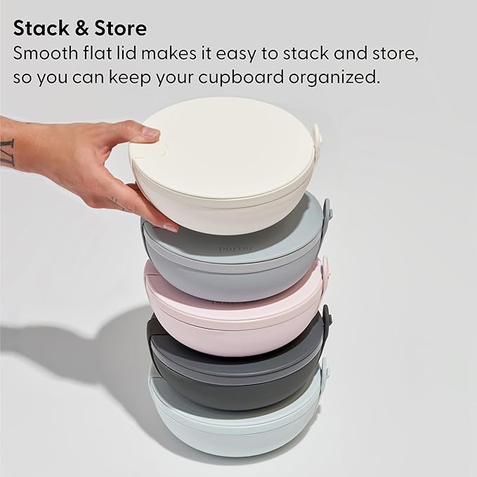 W&P Porter Bowl Lunch Container w/ Protective Non-slip Exterior, Blush 1 Liter | Lid & Snap-tight Silicone Strap | Food Storage, Bento Box, Meal Prep | BPA-Free Ceramic