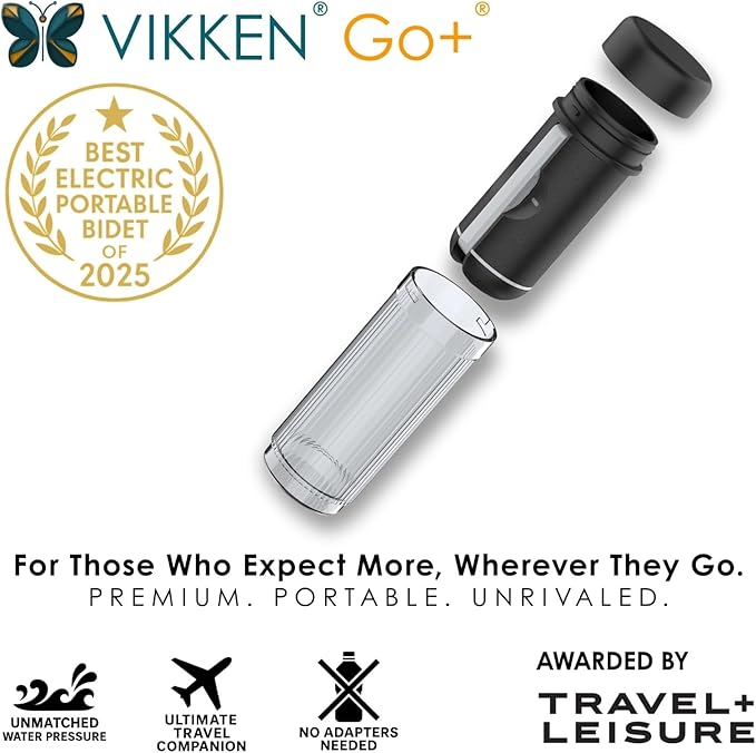 VIKKEN® 200ml Go+ Portable Travel Bidet USB-Type C Electric Rechargeable Mobile Handheld Ultra Strong Water Spray Personal Hygiene Self Care for Women & Men