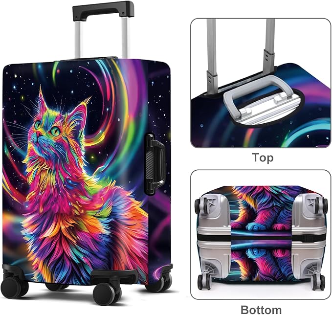 Cat Luggage Cover Washable Suitcase Protector Anti-Scratch,Stretchable Fit for 20-34Inch Luggage Durable Travel Bag Cover with Zipper Closure (M(24-26inch suitcase))