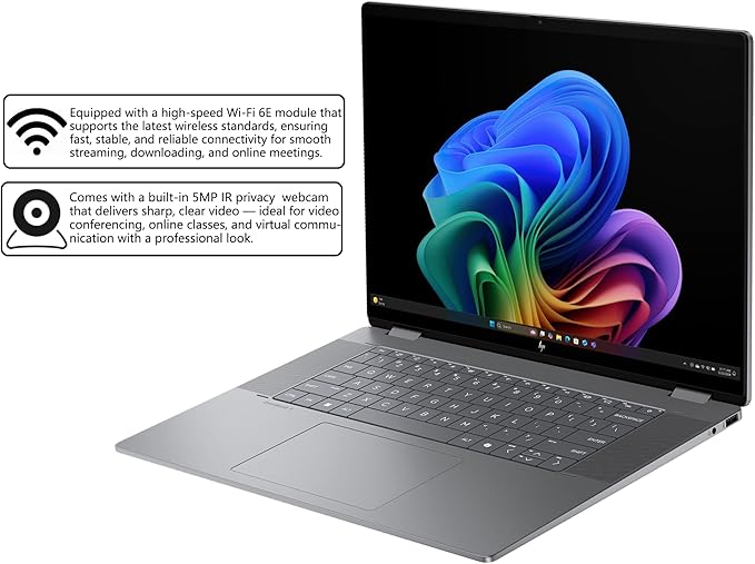 HP OmniBook X Flip Copilot+ AI PC 2-in-1 Laptop | 16" WUXGA Touch (400nits) | AMD 6-core Ryzen AI 5 340 (Up to 50 Tops) | 16GB DDR5 512GB SSD | Backlit 5MP IR Privacy Camera Win11Pro w/DLCA Accessory