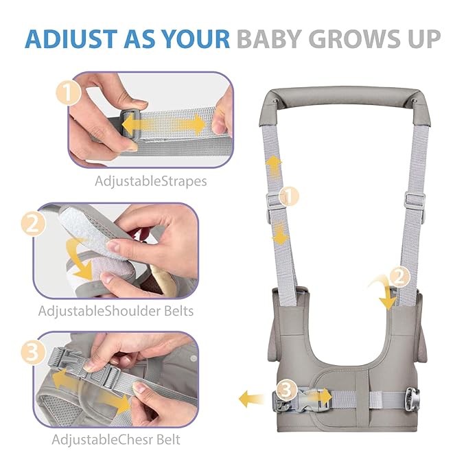 Baby Walking Harness-Handheld Assistant Belt- Toddler Infant Walking Aid for Trainer & Support 7-24 Month Old (all-season-Gray-1817)
