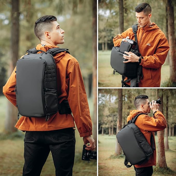 Besnfoto Camera Backpack Waterproof for Photographer DSLR Photography Bag Large with Laptop Compartment Tripod Holder for Men Hiking, Black