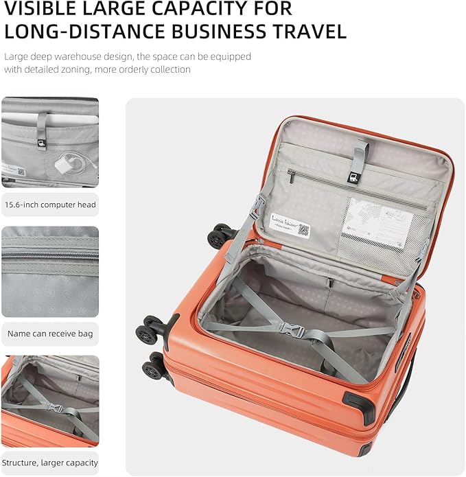 Carry On Luggage, 20Inch Top Opening Airline Approved ABS+PC Hard Shell Suitcases with Silent Wheels, TSA Lock,Front Pocket and Wet-dry Separated Six-piece Set (AD Orange, 20 Inch)